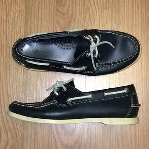 LL Bean Navy Blue Leather Boat Deck Shoes 7.5 Wide