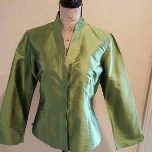Silk Blouse Green Long Sleeve Casual or Formal