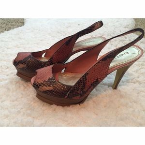 Bebe platform heels in snake skin