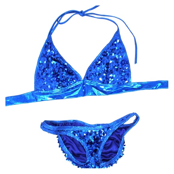 Blue Sequin Metallic Band Top + Scrunch Bottoms