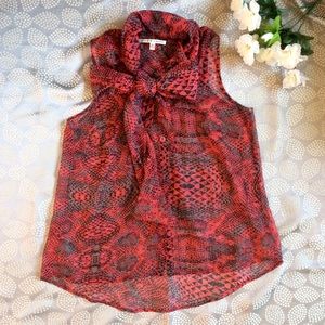 Red Sheer Snakeskin Pattern Blouse
