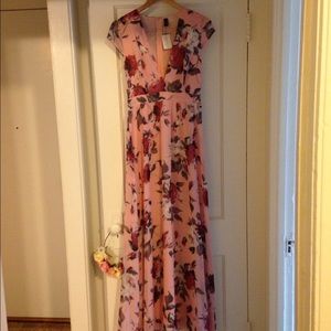 Deep V Floral Print Maxi Dress