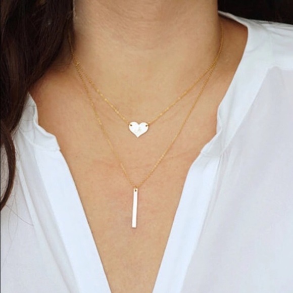 ONLY2 LEFT! 💋14K Gold💋Heart Bar Layered Necklace