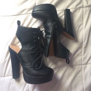 Black platform open back heels