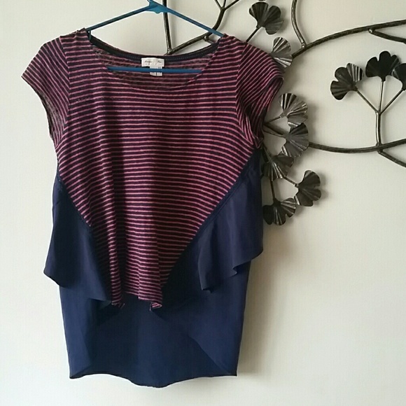 Anthropologie Striped Ruffle Top
