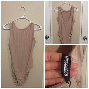 Missguided camel ribbed bodysuit w/ low back