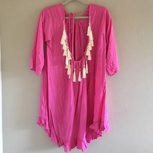 Pink Tassel Back Swim Coverup