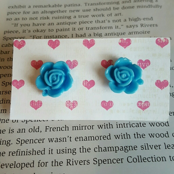 Baby blue rose earrings