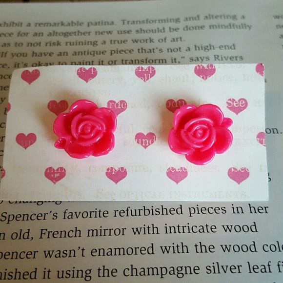Bright pink rose earrings