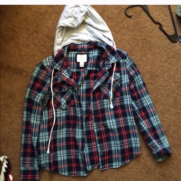 Forever 21 Sweaters - Plaid shirt with detachable hood