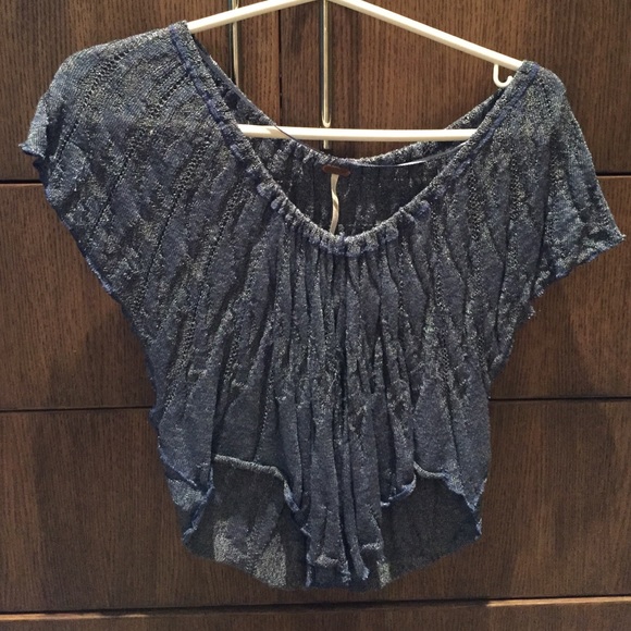 Free People Navy Silk Blend Top