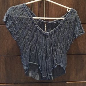 Free People Navy Silk Blend Top