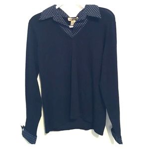 Black Sweater with sewn in Polka Dot Collar/Cuffs