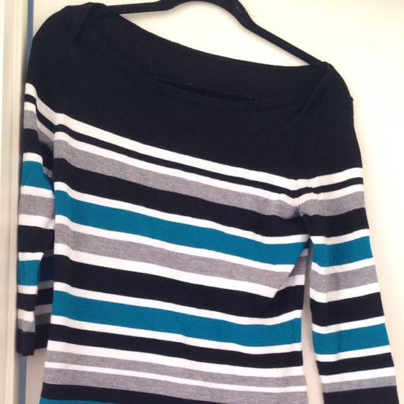 Black blue white striped sweater top
