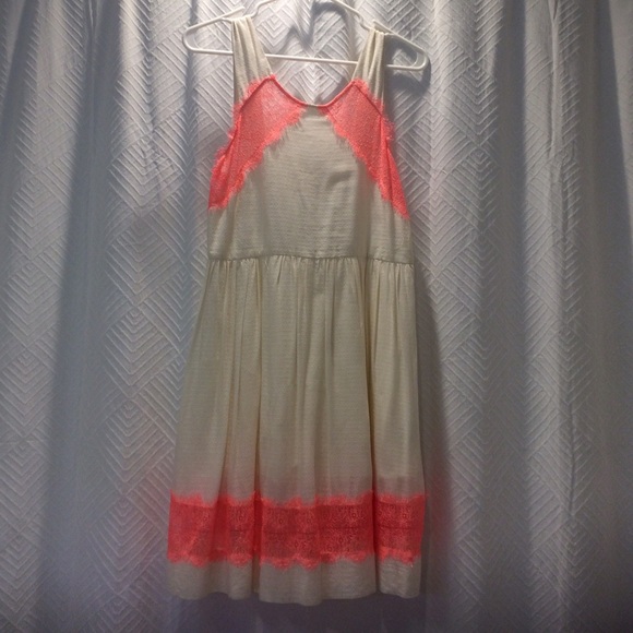 Free People Cream Sundress with Neon Lace Trim