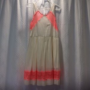 Free People Cream Sundress with Neon Lace Trim