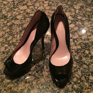 Gucci Patent Leather Peep-Toe Platform Pumps