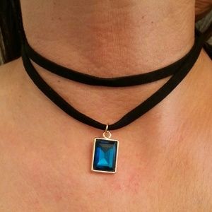Double row choker with blue gem