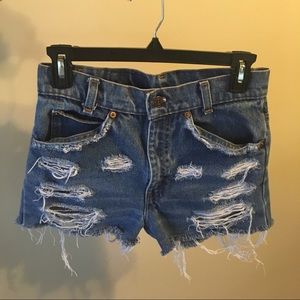 High waisted distressed denim shorts