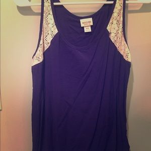 Dark Royal blue tank with cream lace detail