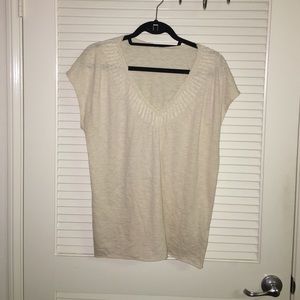 J. Crew beige v-neck tee with beading detail