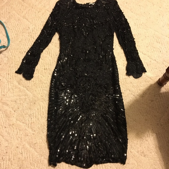 Black sequined formal sheath dress