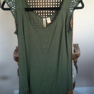 Green, jeweled cap sleeve shirt