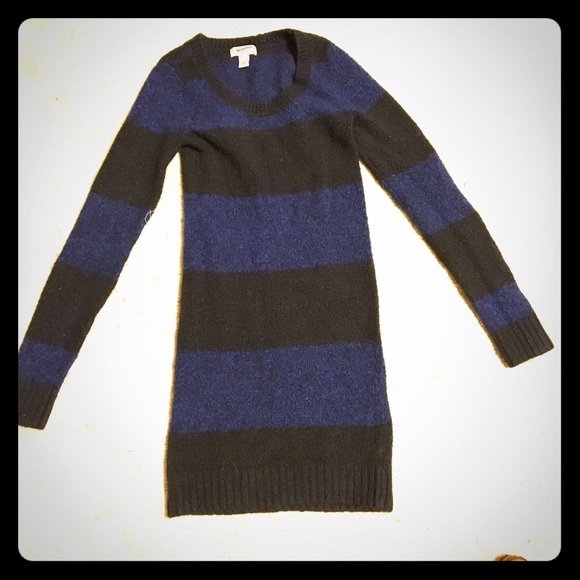 Black and blue striped sweater dress