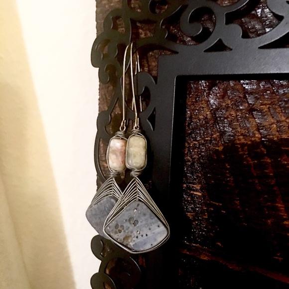 Blue stone bead handmade earrings