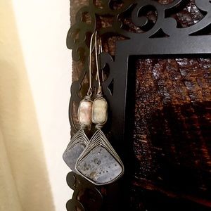 Blue stone bead handmade earrings