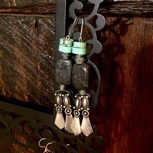 handmade stone bead wire wrap earrings