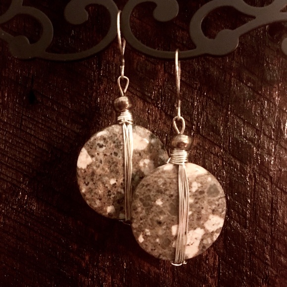 Flat stone bead wire wrap earrings