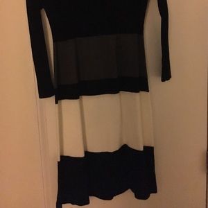 Black white gray striped sweater dress