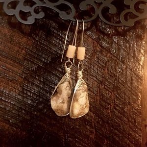 Natural stone and stone bead wire wrap earrings