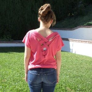 Coral T-Shirt with Criss Cross Back