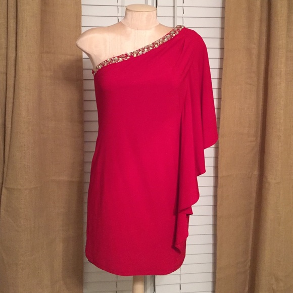 Red, one shouldered homecoming dress!