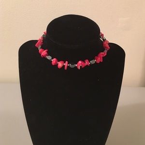 Hematite & coral choker necklace