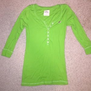 Green 3/4 sleeve button tee Hollister