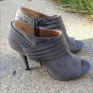 Faux Suede Gray Peep Toe Ankle Booties