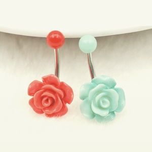 Vintage red and mint acrylic belly rings 14g