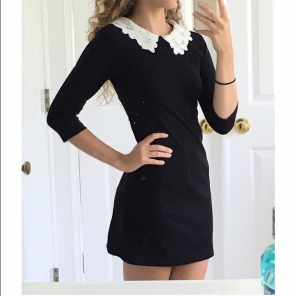💥Little black dress with crochet collar
