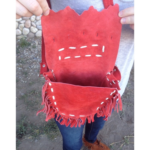 Western leather suede fringe tassel cross body purse - Picture 3 of 3