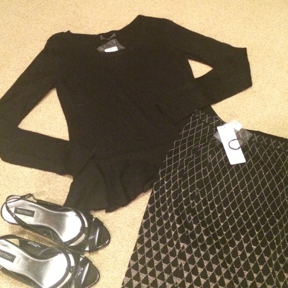 Black Peplum Soft Wool Mix Sweater