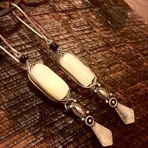 White stone bead wire wrapped handmade earrings