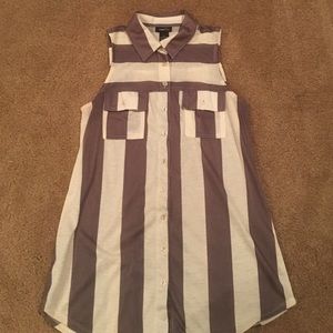 Army Green and Cream Striped Button Up Tank