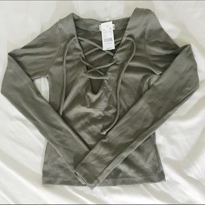 Olive Green Lace-Up Brandy Top!