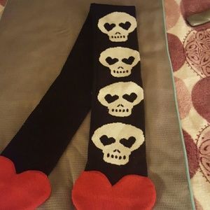 Accessories - Black, White and Red skull Scarf,red heart at ends Accessories - Black, White and Red skull Scarf,red heart at ends