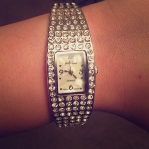 Silver watch with diamond accents