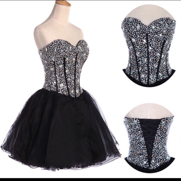 Beaded Black Corset Homecoming Dress