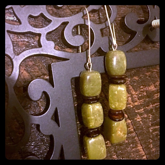 handmade stone and wood bead earrings